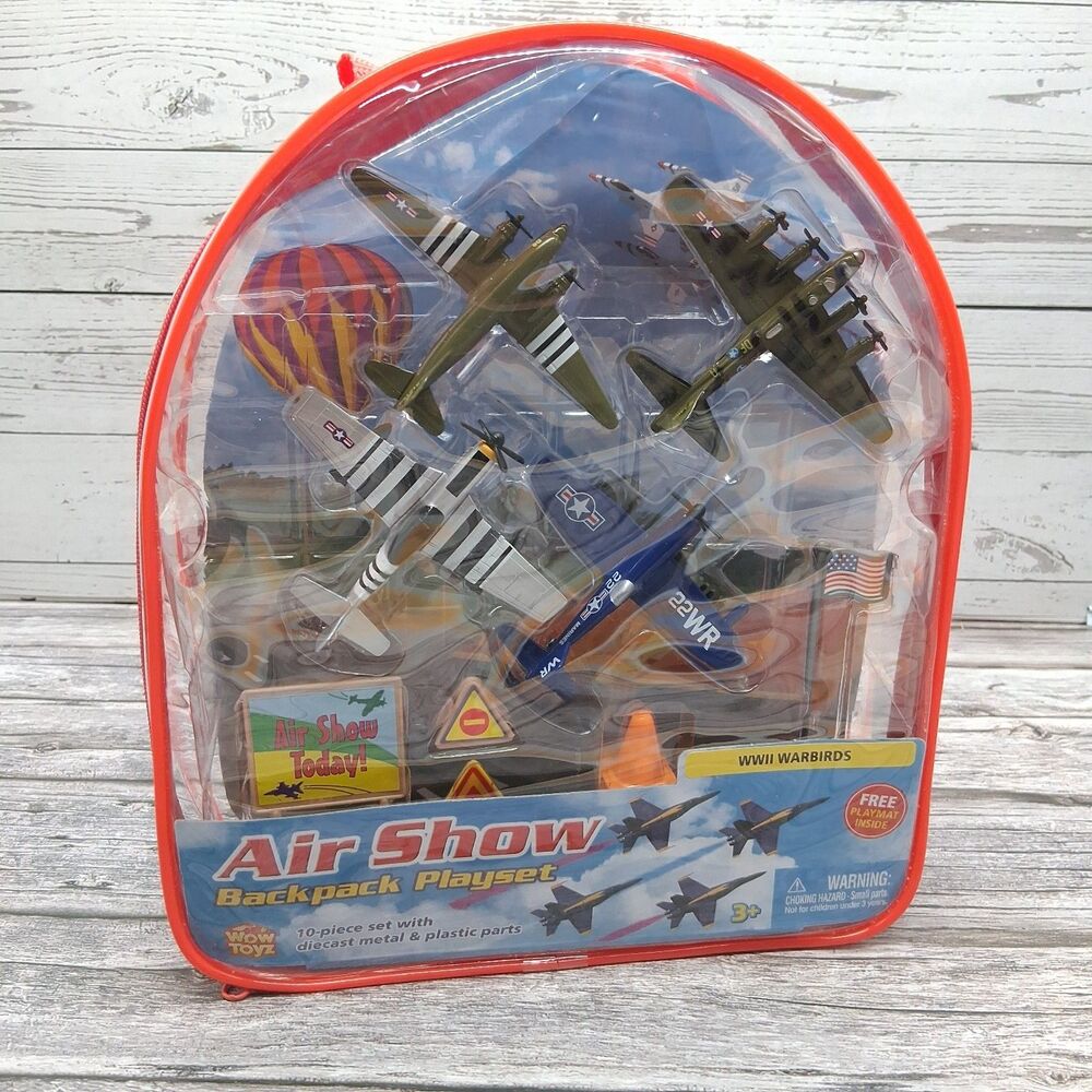 WWII Warbirds Air Show Kids Backpack Playset 10 pc diecast & plastic WoW ToyZ